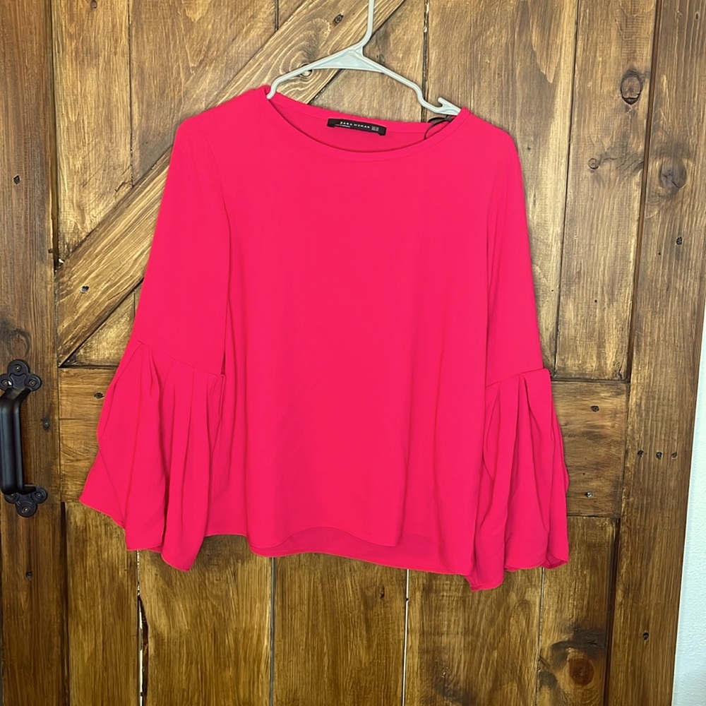 Zara Woman Pink Blouse Flair Sleeve XS
